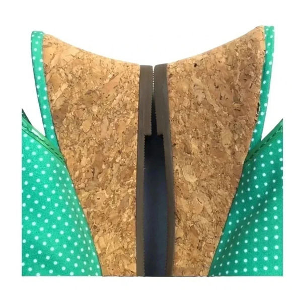 L.L. BEAN | Green Polka Dot Cork Wedge Heels Size 8 - Picture 5 of 7